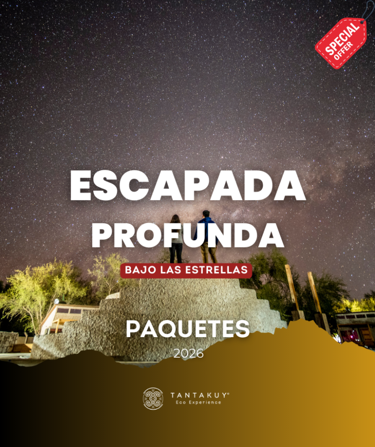 Pareja contemplando el cielo estrellado en Tantakuy Hotel, experiencia de desconexión en el Desierto del Tamarugal